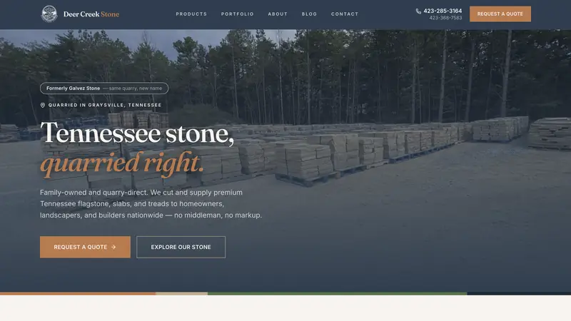 Deer Creek Stone homepage: Tennessee stone, quarried right